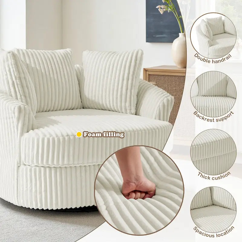 Fauteuil cabriolet pivotant en velours côtelé avec rotation à 360° et coussins