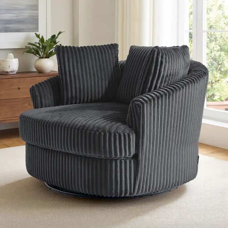 Fauteuil cabriolet pivotant en velours côtelé avec rotation à 360° et coussins