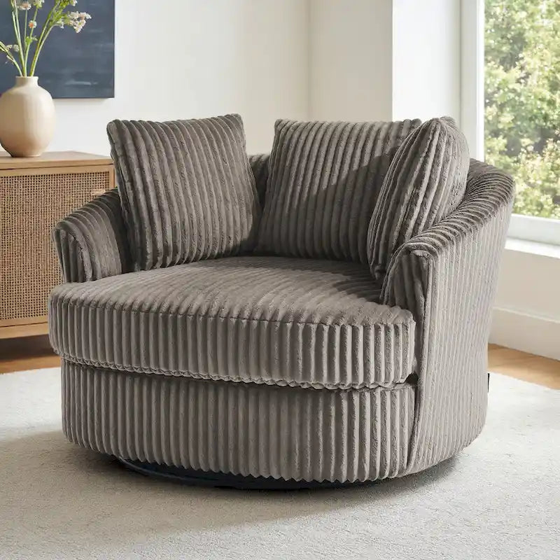 Fauteuil cabriolet pivotant en velours côtelé avec rotation à 360° et coussins