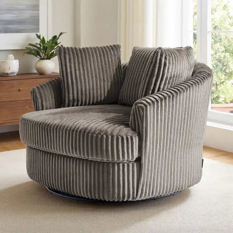 Fauteuil cabriolet pivotant en velours côtelé avec rotation à 360° et coussins