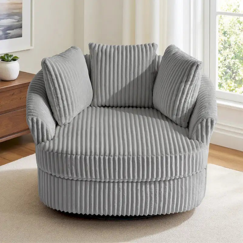 Fauteuil cabriolet pivotant en velours côtelé avec rotation à 360° et coussins