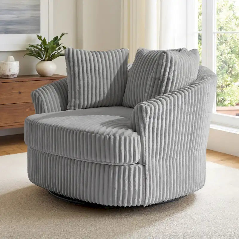 Fauteuil cabriolet pivotant en velours côtelé avec rotation à 360° et coussins