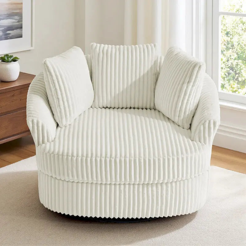 Fauteuil cabriolet pivotant en velours côtelé avec rotation à 360° et coussins