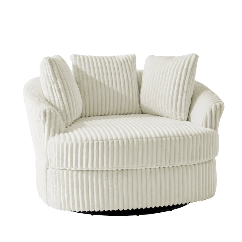 Fauteuil cabriolet pivotant en velours côtelé avec rotation à 360° et coussins
