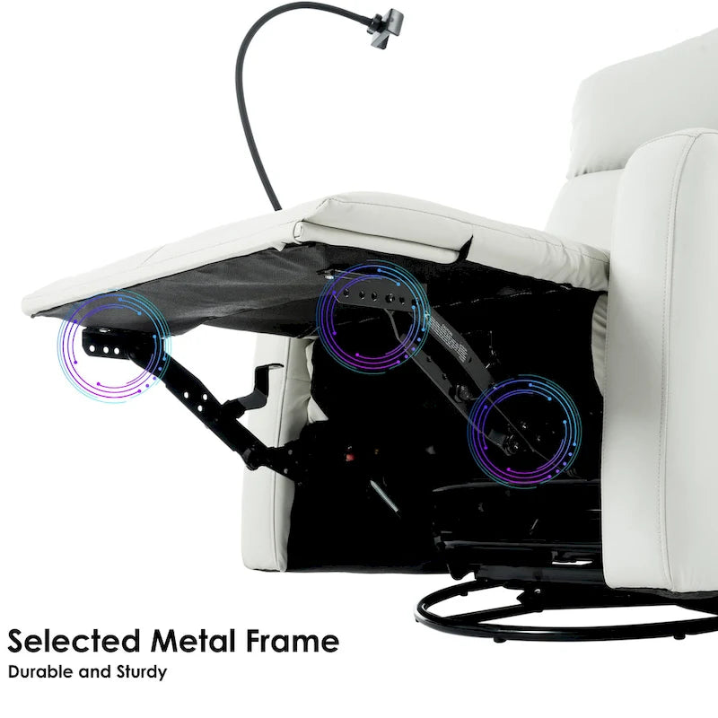 Fauteuil inclinable électrique pivotant à bascule en PU gris clair, pivotant à 270°, avec chargement USB-C et support de téléphone