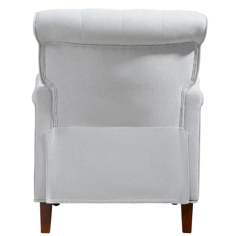 Fauteuil d'appoint à dossier haut en chenille couleur avoine, avec accoudoirs, dossier capitonné et pieds tournés en bois, style rétro