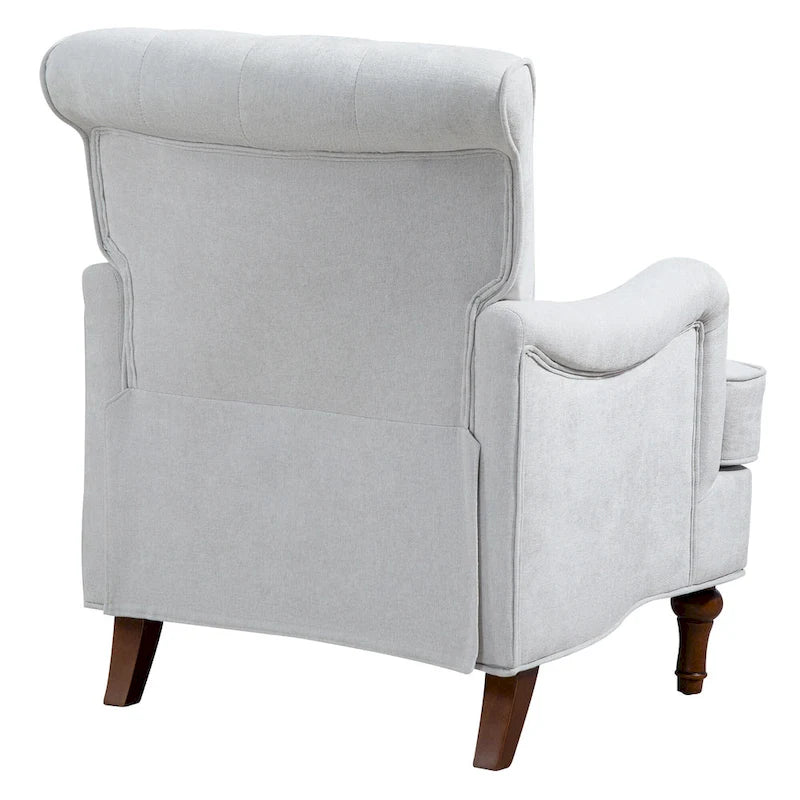 Fauteuil d'appoint à dossier haut en chenille couleur avoine, avec accoudoirs, dossier capitonné et pieds tournés en bois, style rétro