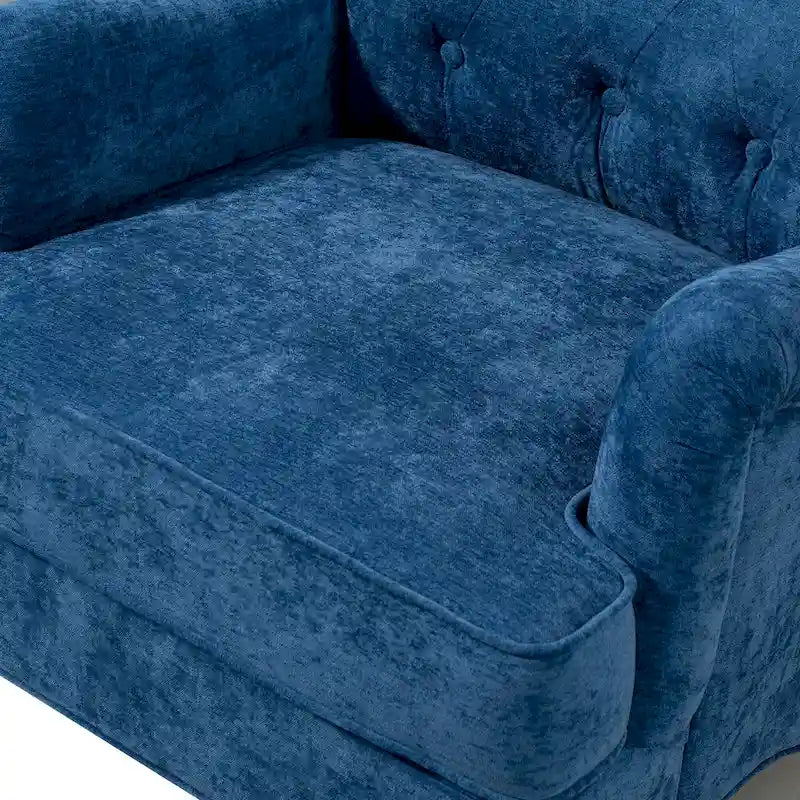Fauteuil d'appoint à dossier haut en chenille couleur avoine, avec accoudoirs, dossier capitonné et pieds tournés en bois, style rétro