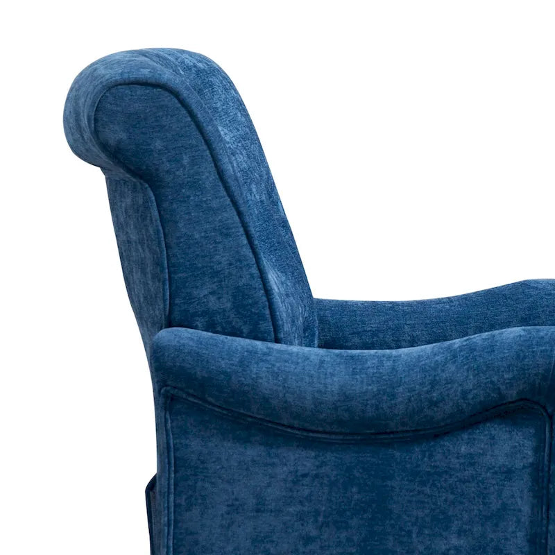 Fauteuil d'appoint à dossier haut en chenille couleur avoine, avec accoudoirs, dossier capitonné et pieds tournés en bois, style rétro