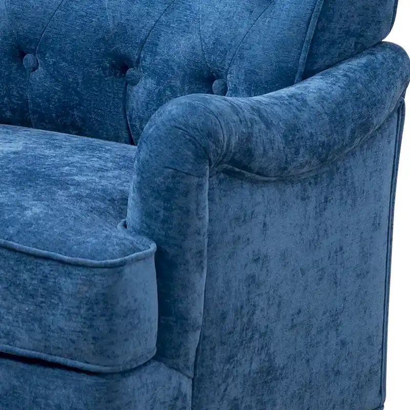 Fauteuil d'appoint à dossier haut en chenille couleur avoine, avec accoudoirs, dossier capitonné et pieds tournés en bois, style rétro
