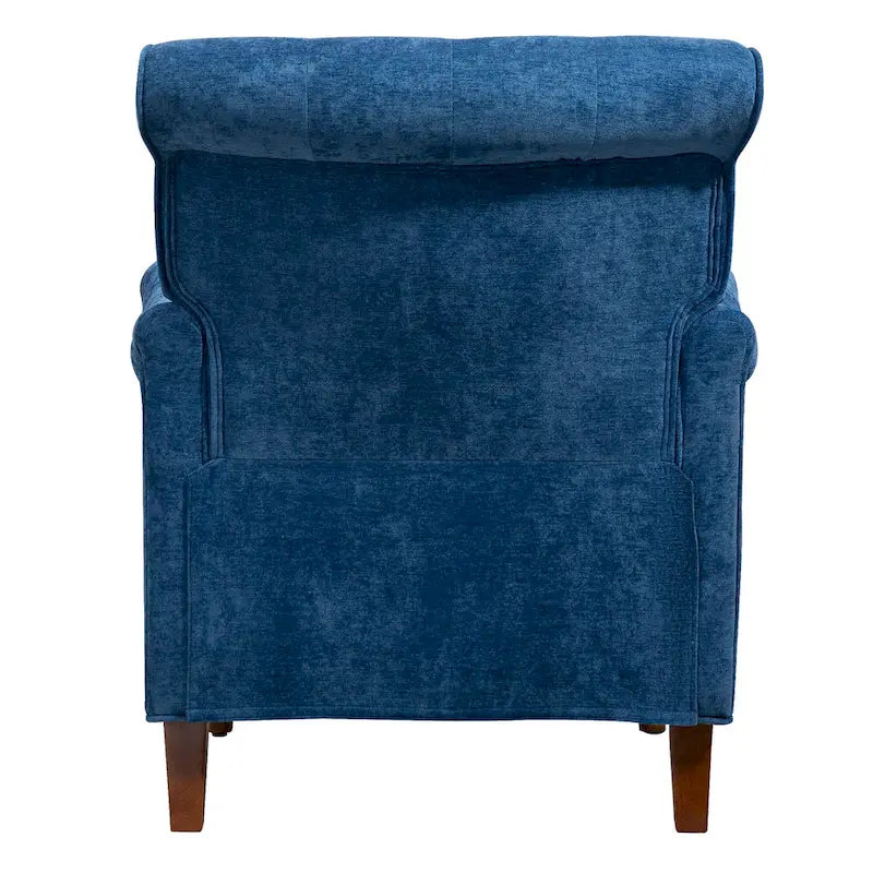 Fauteuil d'appoint à dossier haut en chenille couleur avoine, avec accoudoirs, dossier capitonné et pieds tournés en bois, style rétro