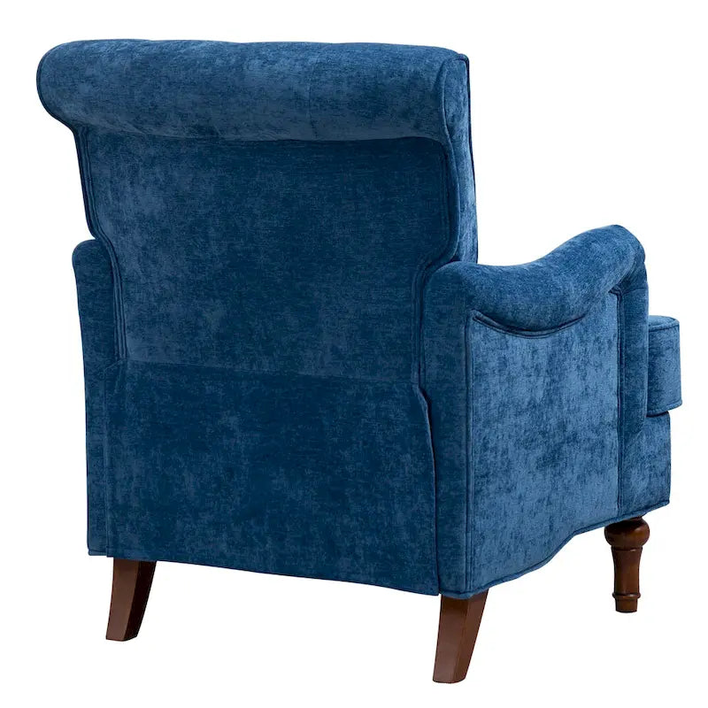 Fauteuil d'appoint à dossier haut en chenille couleur avoine, avec accoudoirs, dossier capitonné et pieds tournés en bois, style rétro