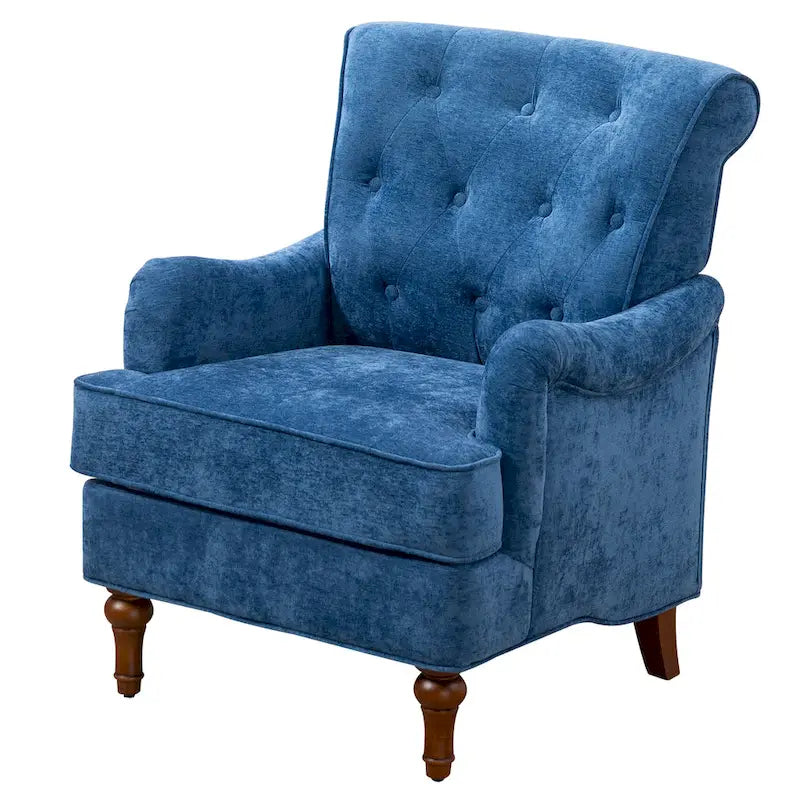 Fauteuil d'appoint à dossier haut en chenille couleur avoine, avec accoudoirs, dossier capitonné et pieds tournés en bois, style rétro