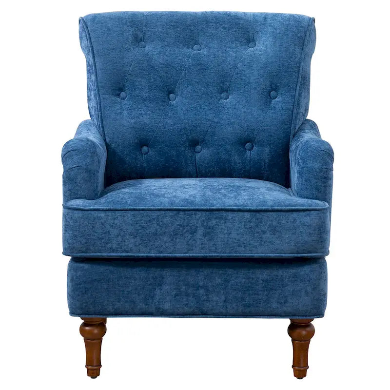 Fauteuil d'appoint à dossier haut en chenille couleur avoine, avec accoudoirs, dossier capitonné et pieds tournés en bois, style rétro