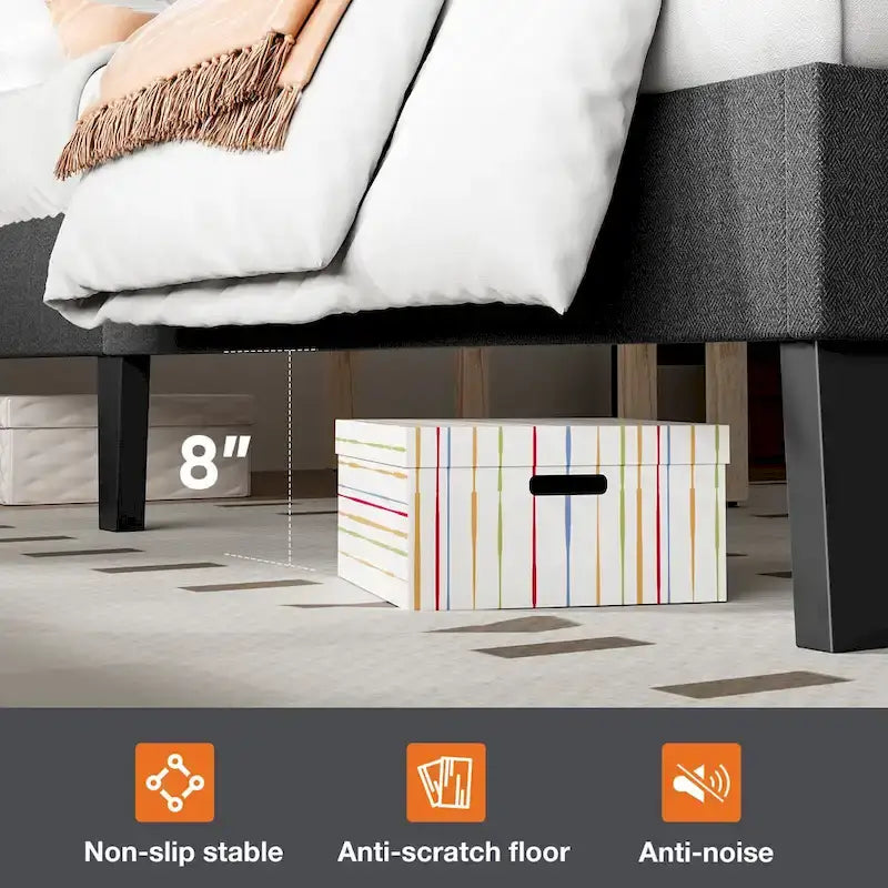 Lit plateforme en lin gris avec tête de lit capitonnée réglable, mousse à mémoire de forme, 10 lattes en bois, 360 kg, pas de sommier tapissier, jumeau, double, grand lit