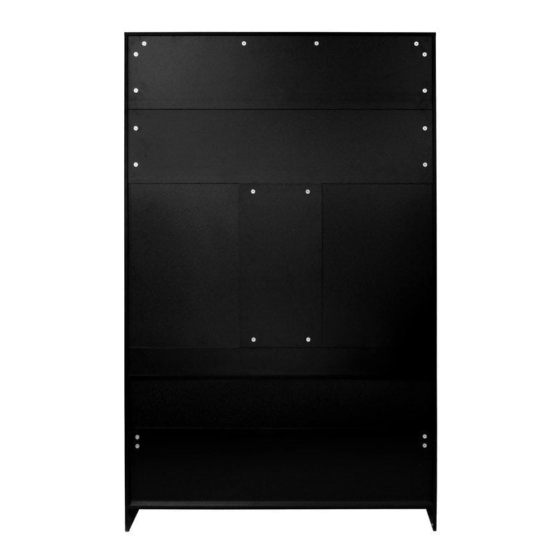 Porte-manteau noir 3 en 1 pour entrée avec banc, 7 patères, 10 casiers à chaussures, meuble à chaussures avec porte en maille MDF