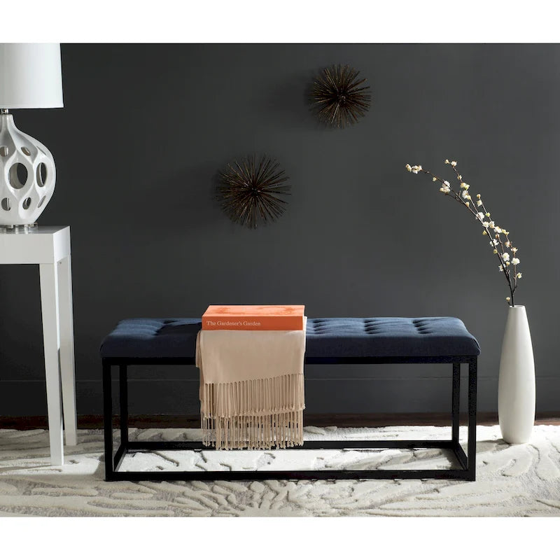 Banc d'appoint rembourré marine, siège touffeté, structure métallique Parsons, pour entrée ou chambre à coucher