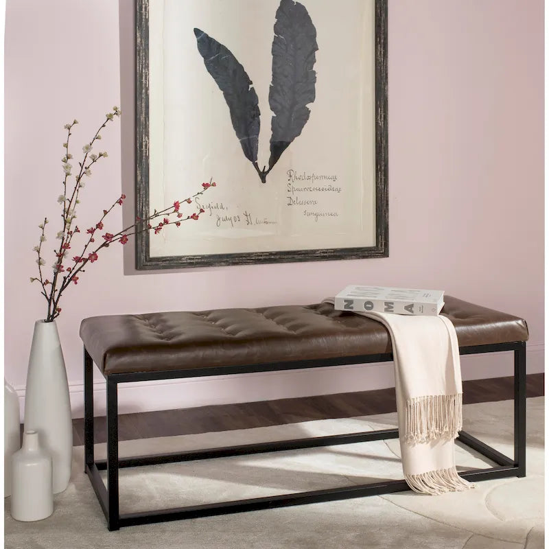 Banc d'appoint rembourré marine, siège touffeté, structure métallique Parsons, pour entrée ou chambre à coucher