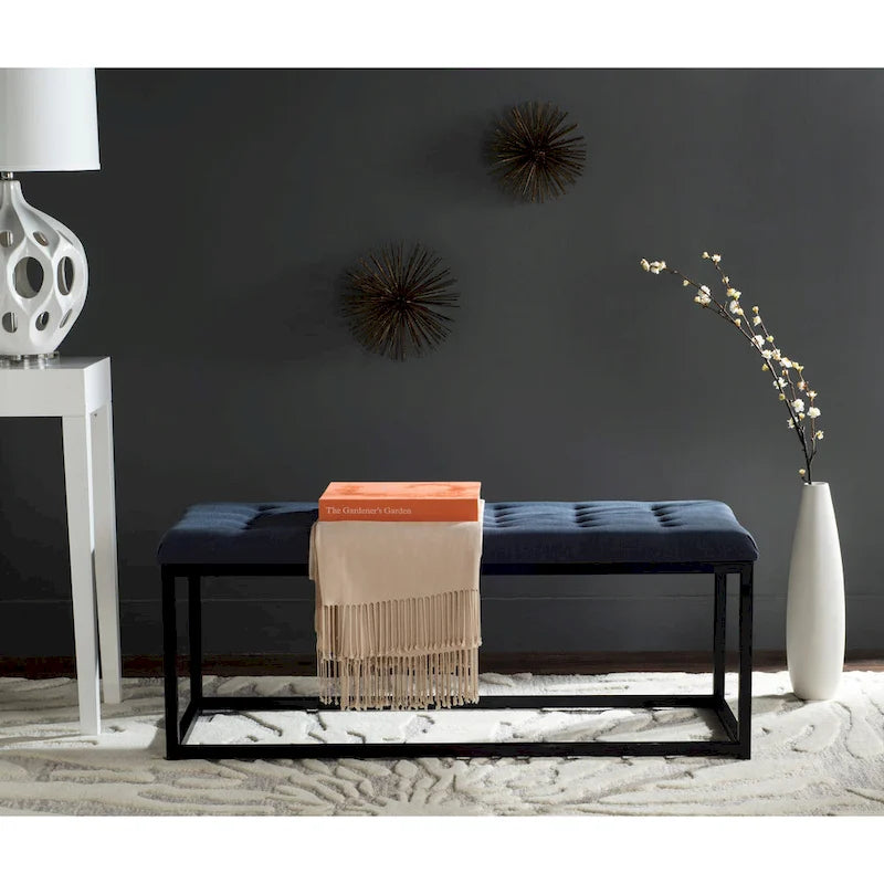 Banc d'appoint rembourré marine, siège touffeté, structure métallique Parsons, pour entrée ou chambre à coucher