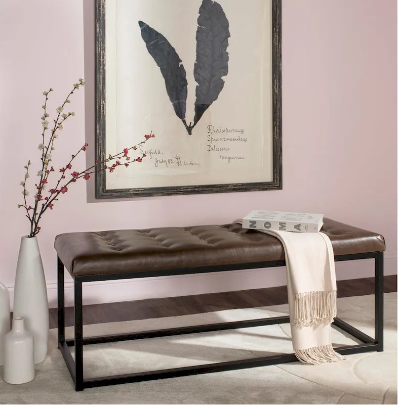 Banc d'appoint rembourré marine, siège touffeté, structure métallique Parsons, pour entrée ou chambre à coucher