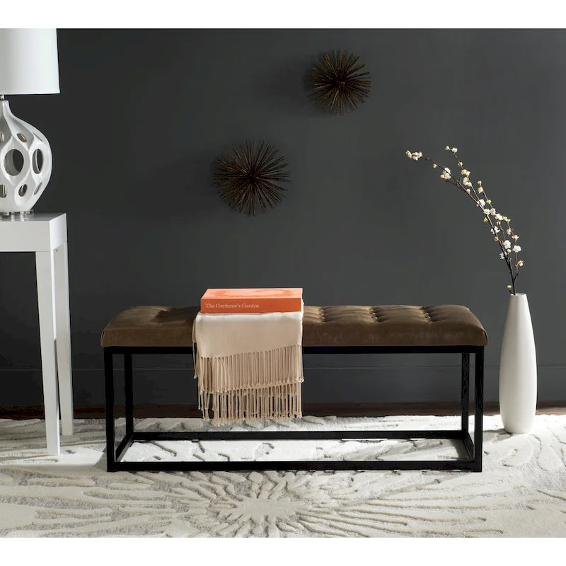 Banc d'appoint rembourré marine, siège touffeté, structure métallique Parsons, pour entrée ou chambre à coucher
