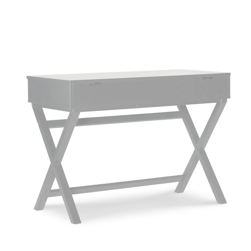 Bureau secrétaire blanc style campagne avec plateau relevable, pieds en X et compartiment de rangement caché