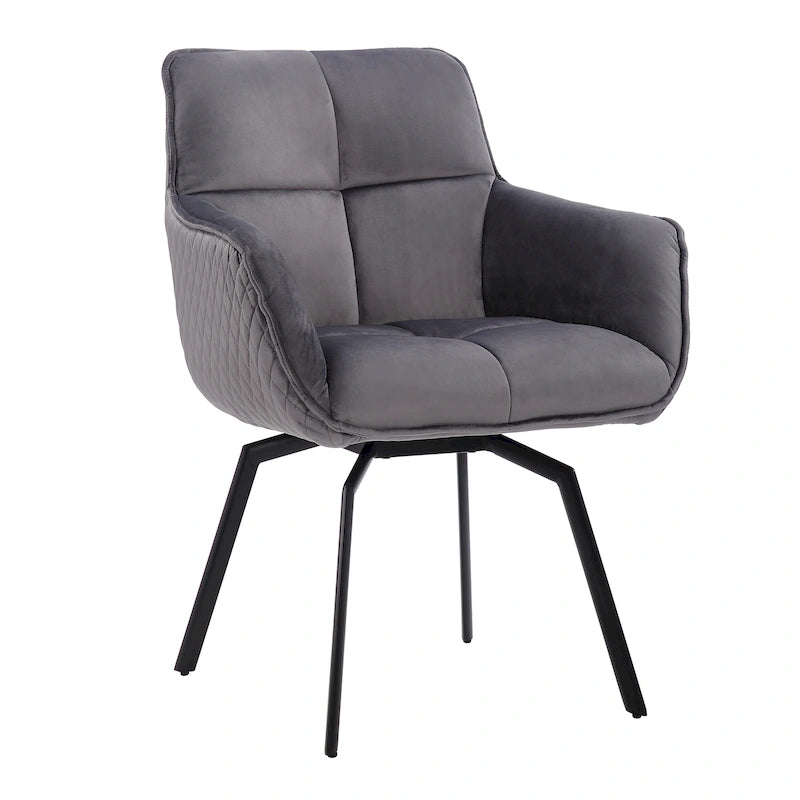 Fauteuil d'appoint pivotant en velours bleu, dossier matelassé quadrillé, pieds en métal résistant à la rouille
