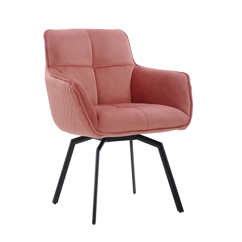 Fauteuil d'appoint pivotant en velours bleu, dossier matelassé quadrillé, pieds en métal résistant à la rouille