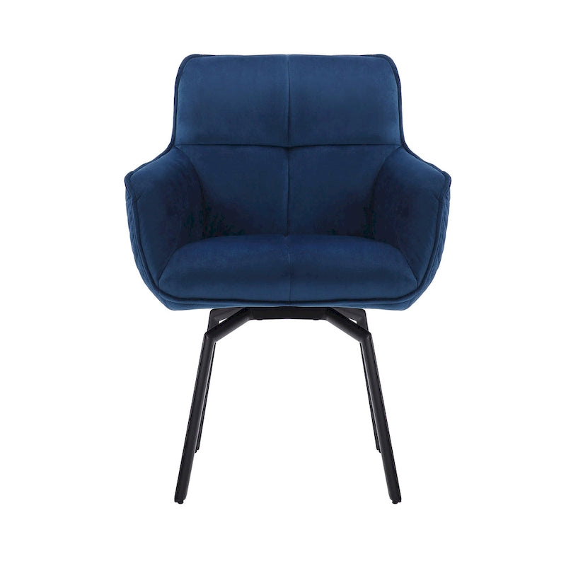 Fauteuil d'appoint pivotant en velours bleu, dossier matelassé quadrillé, pieds en métal résistant à la rouille