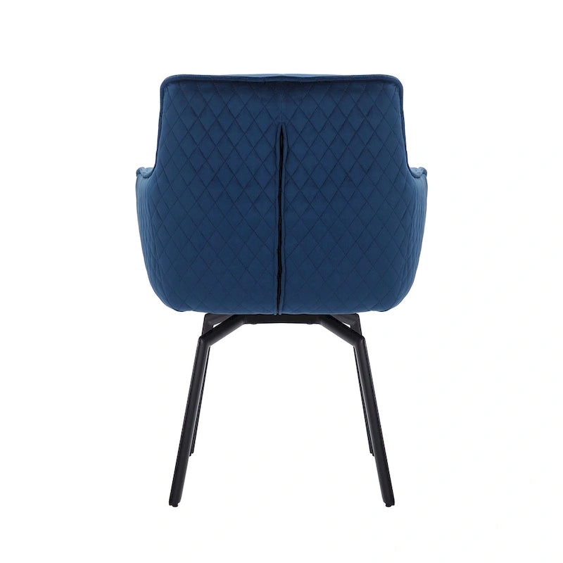 Fauteuil d'appoint pivotant en velours bleu, dossier matelassé quadrillé, pieds en métal résistant à la rouille