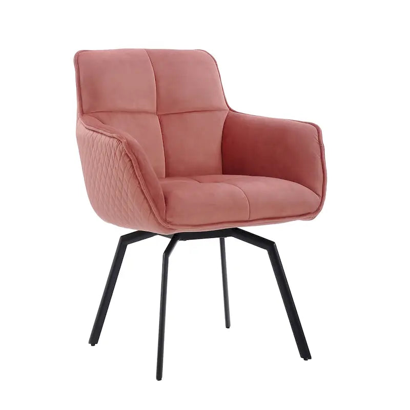 Fauteuil d'appoint pivotant en velours bleu, dossier matelassé quadrillé, pieds en métal résistant à la rouille