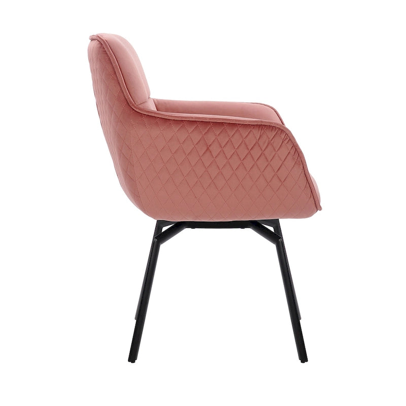 Fauteuil d'appoint pivotant en velours bleu, dossier matelassé quadrillé, pieds en métal résistant à la rouille
