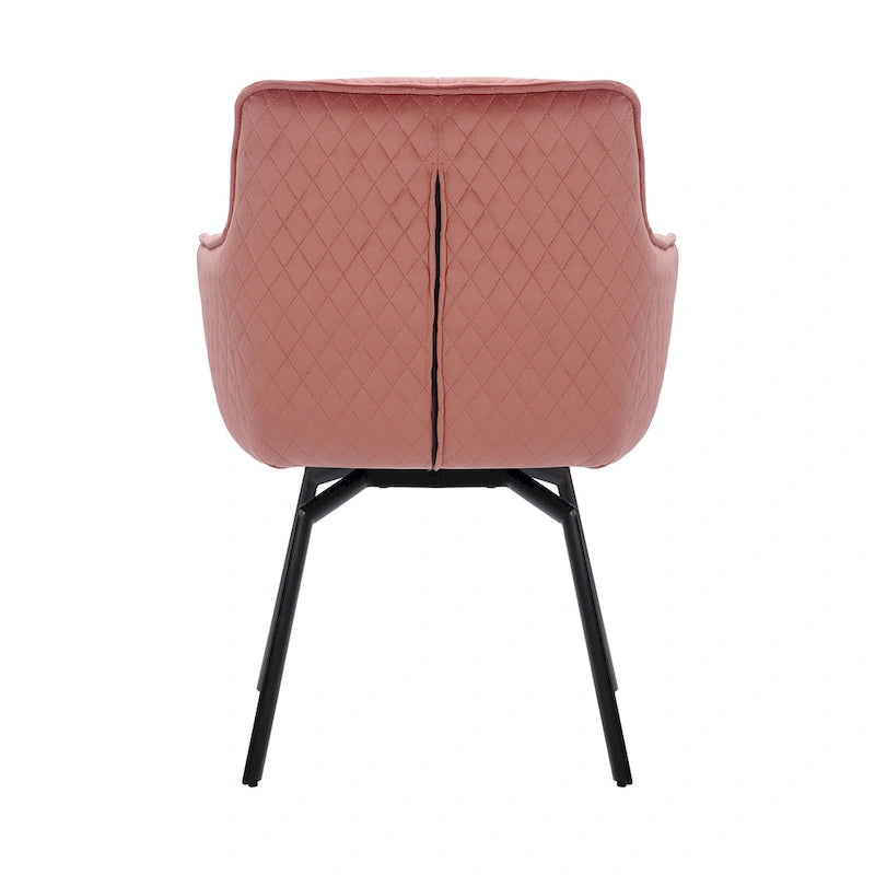 Fauteuil d'appoint pivotant en velours bleu, dossier matelassé quadrillé, pieds en métal résistant à la rouille