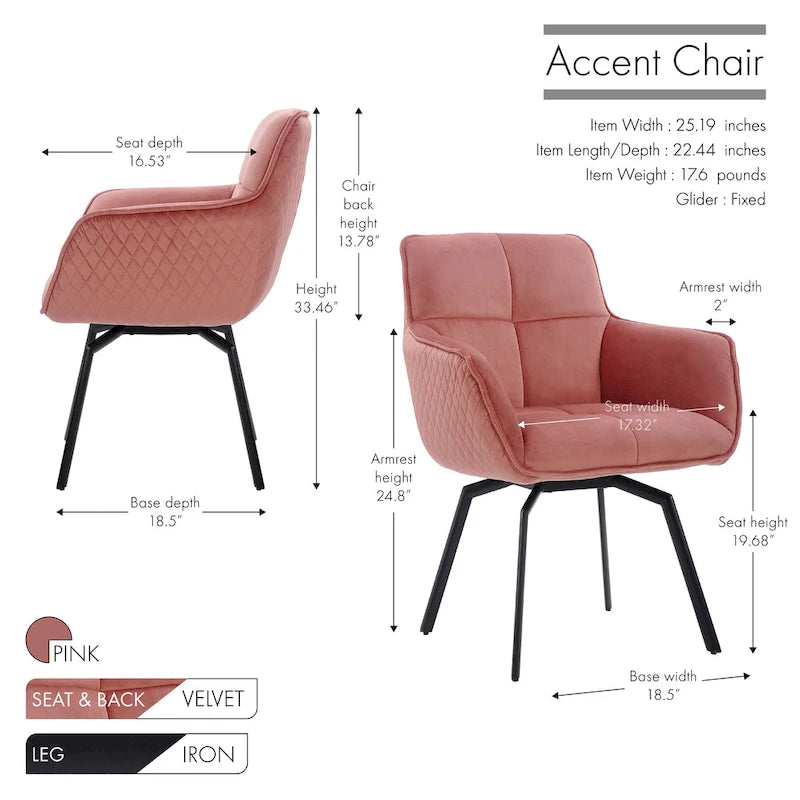 Fauteuil d'appoint pivotant en velours bleu, dossier matelassé quadrillé, pieds en métal résistant à la rouille