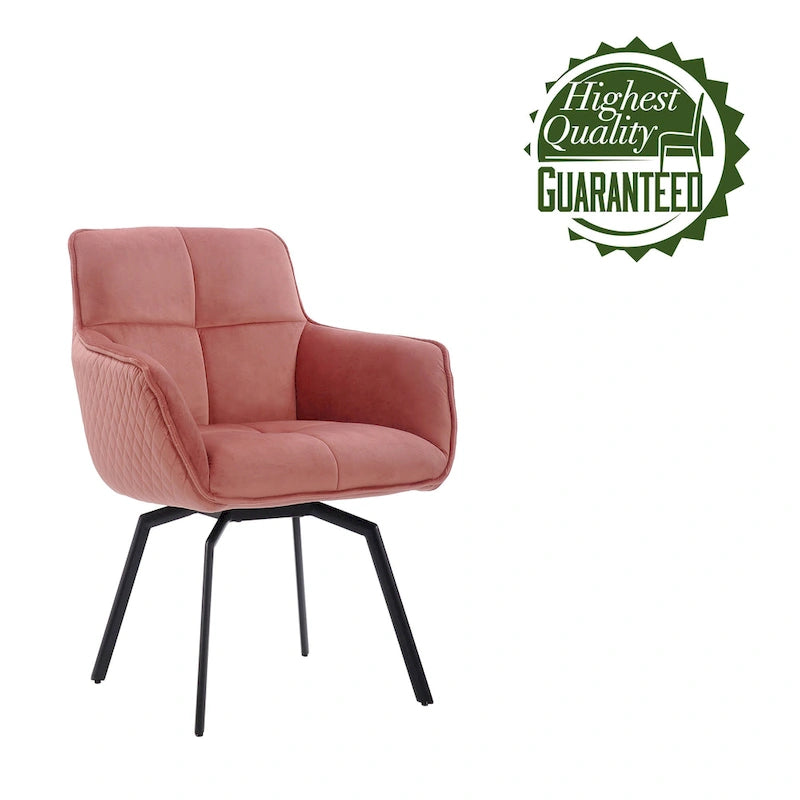 Fauteuil d'appoint pivotant en velours bleu, dossier matelassé quadrillé, pieds en métal résistant à la rouille