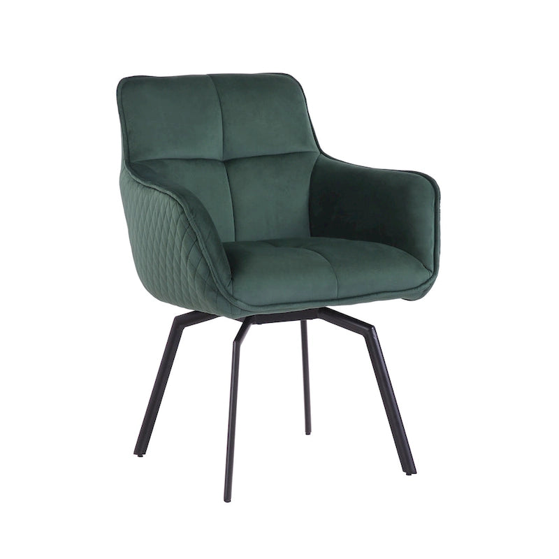 Fauteuil d'appoint pivotant en velours bleu, dossier matelassé quadrillé, pieds en métal résistant à la rouille