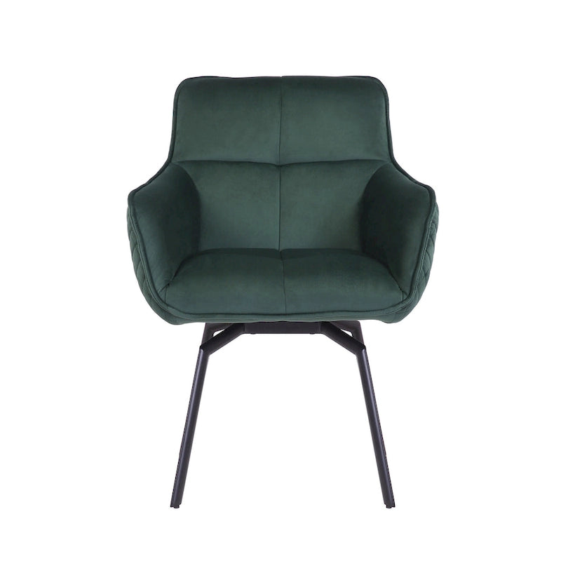 Fauteuil d'appoint pivotant en velours bleu, dossier matelassé quadrillé, pieds en métal résistant à la rouille