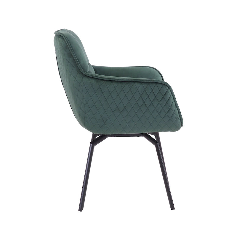 Fauteuil d'appoint pivotant en velours bleu, dossier matelassé quadrillé, pieds en métal résistant à la rouille