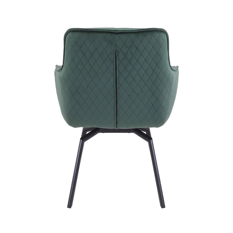 Fauteuil d'appoint pivotant en velours bleu, dossier matelassé quadrillé, pieds en métal résistant à la rouille