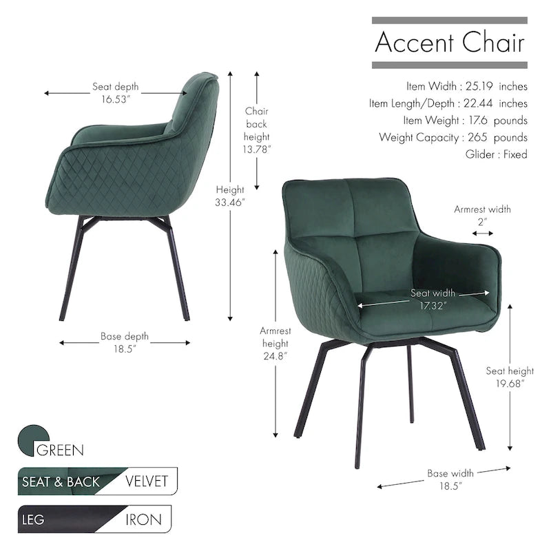 Fauteuil d'appoint pivotant en velours bleu, dossier matelassé quadrillé, pieds en métal résistant à la rouille