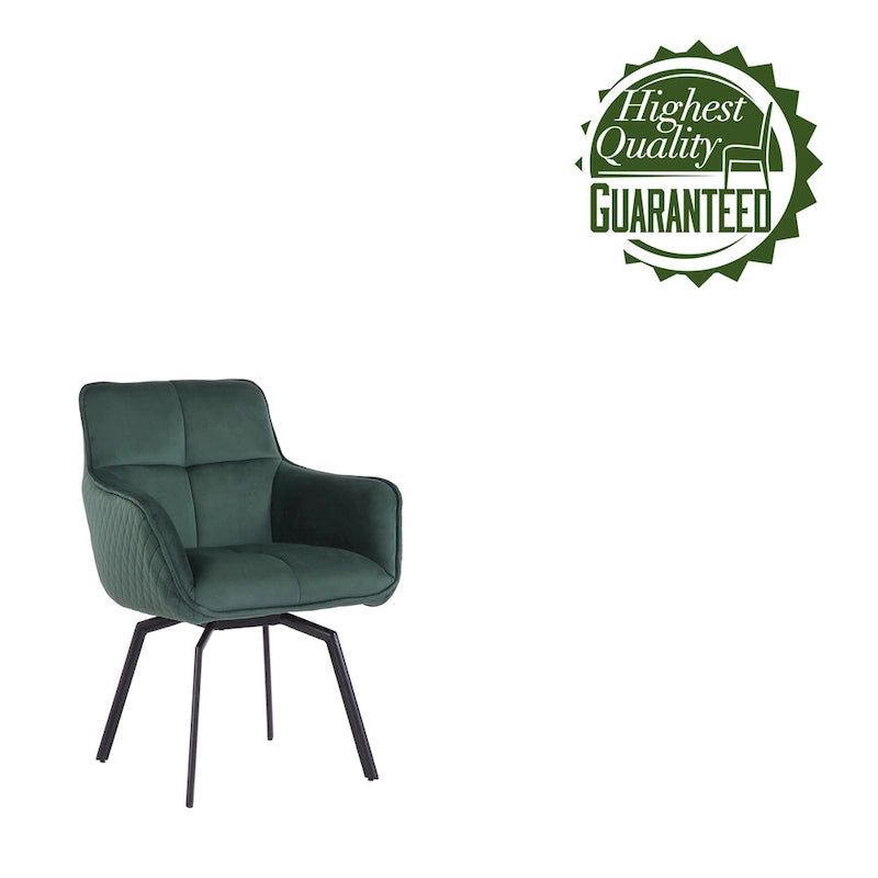 Fauteuil d'appoint pivotant en velours bleu, dossier matelassé quadrillé, pieds en métal résistant à la rouille