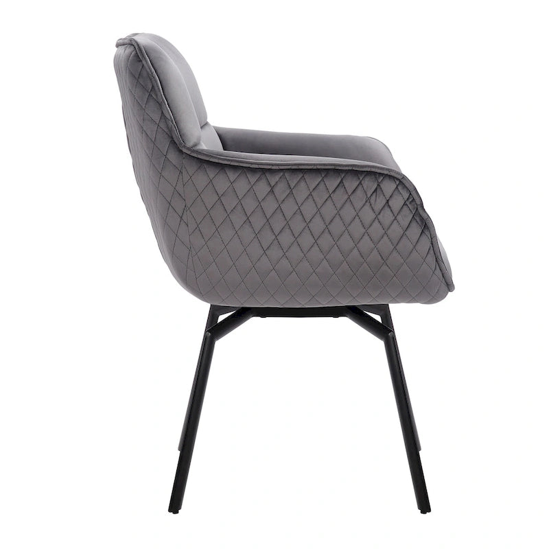 Fauteuil d'appoint pivotant en velours bleu, dossier matelassé quadrillé, pieds en métal résistant à la rouille
