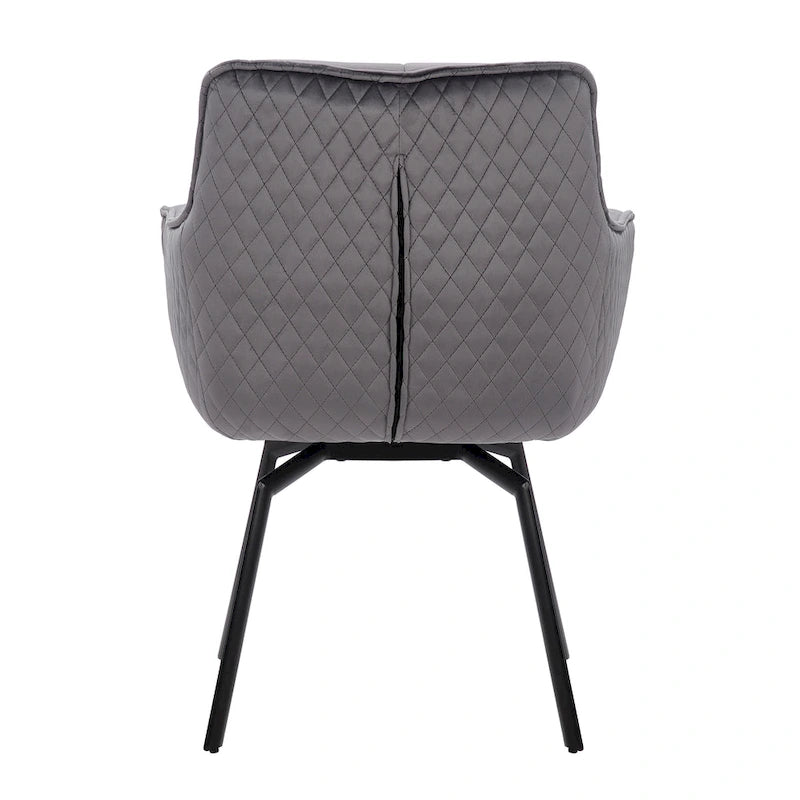 Fauteuil d'appoint pivotant en velours bleu, dossier matelassé quadrillé, pieds en métal résistant à la rouille