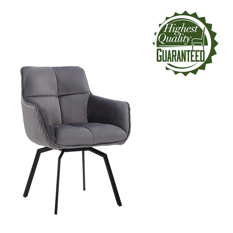 Fauteuil d'appoint pivotant en velours bleu, dossier matelassé quadrillé, pieds en métal résistant à la rouille