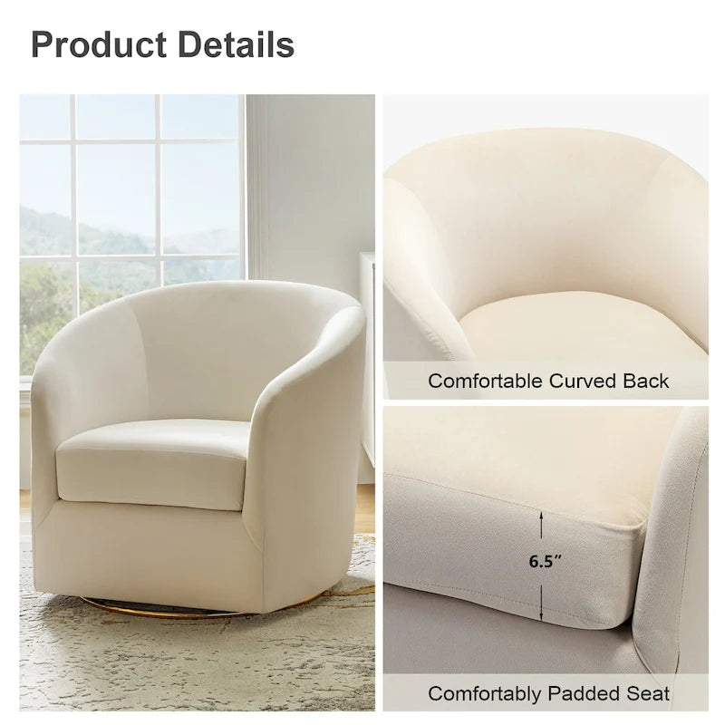 Fauteuil pivotant rond en velours sauge avec base en métal doré et mousse à ressorts en S