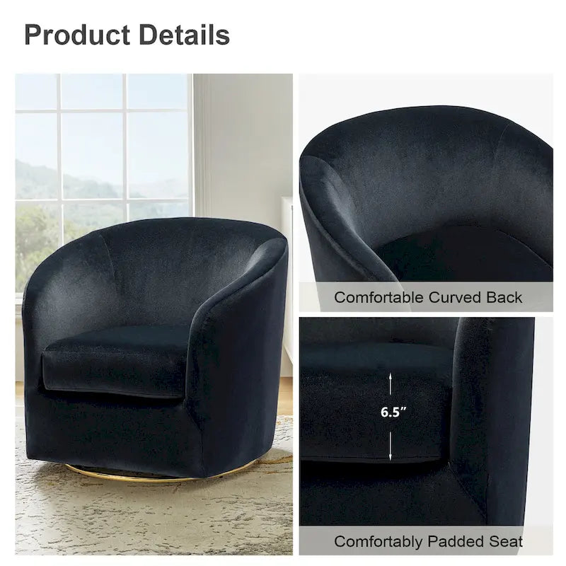 Fauteuil pivotant rond en velours sauge avec base en métal doré et mousse à ressorts en S