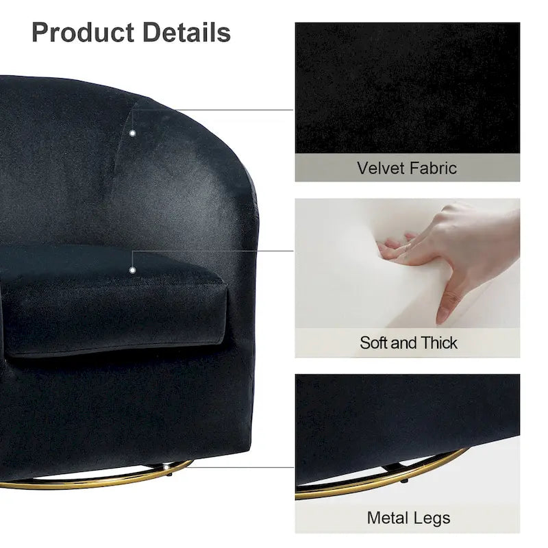 Fauteuil pivotant rond en velours sauge avec base en métal doré et mousse à ressorts en S