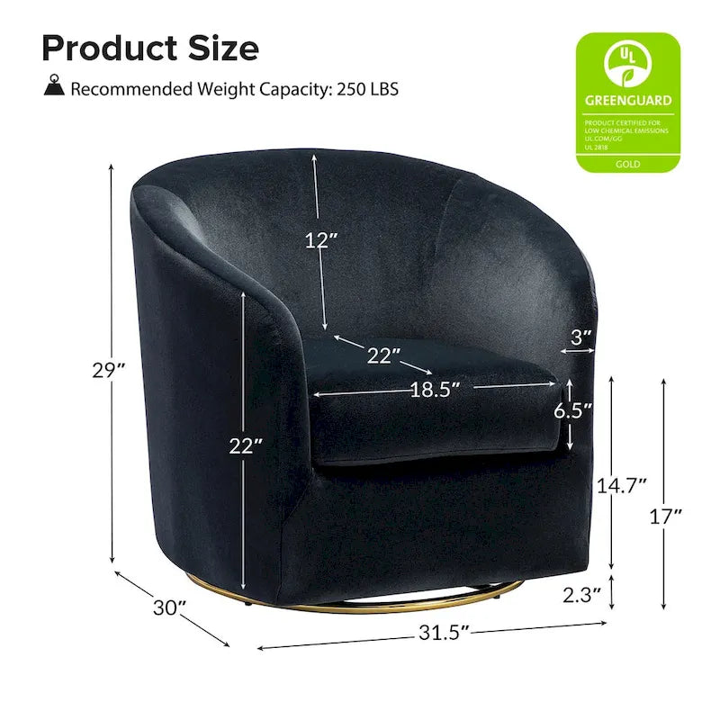 Fauteuil pivotant rond en velours sauge avec base en métal doré et mousse à ressorts en S