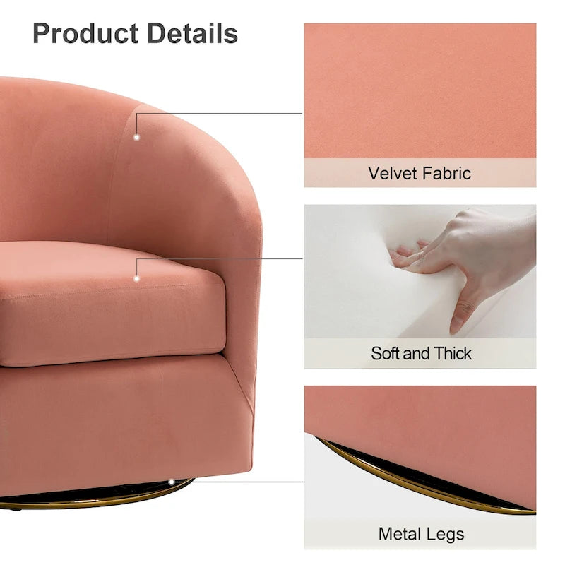 Fauteuil pivotant rond en velours sauge avec base en métal doré et mousse à ressorts en S