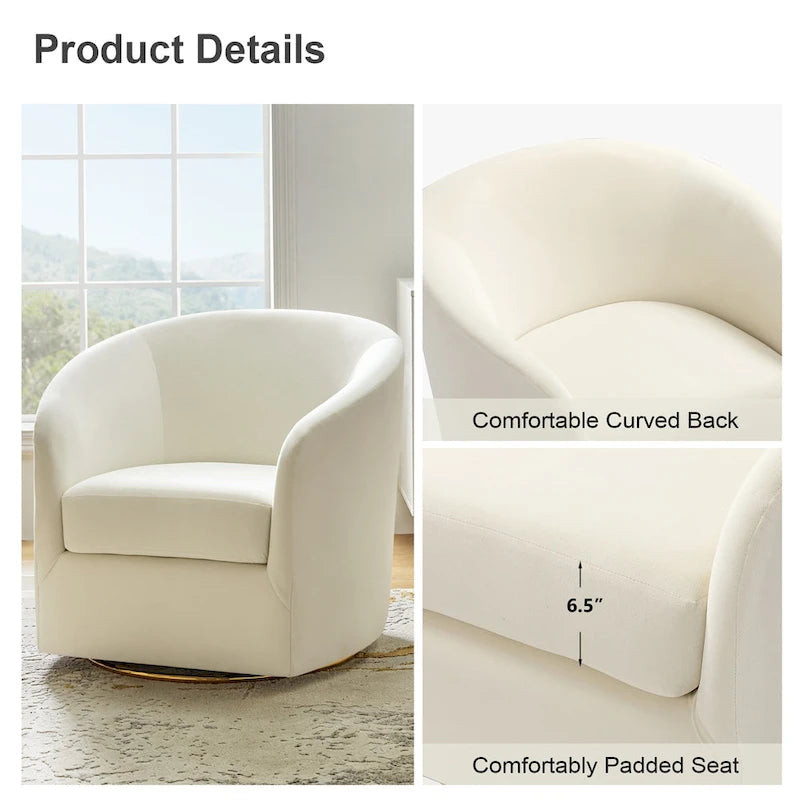 Fauteuil pivotant rond en velours sauge avec base en métal doré et mousse à ressorts en S